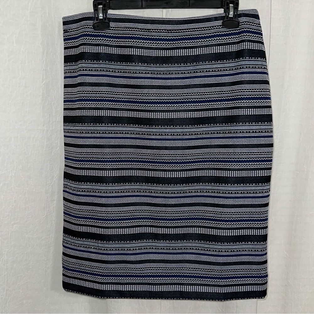 PREMISE STUDIO L Black White Blue Knit Pull On Pencil Skirt